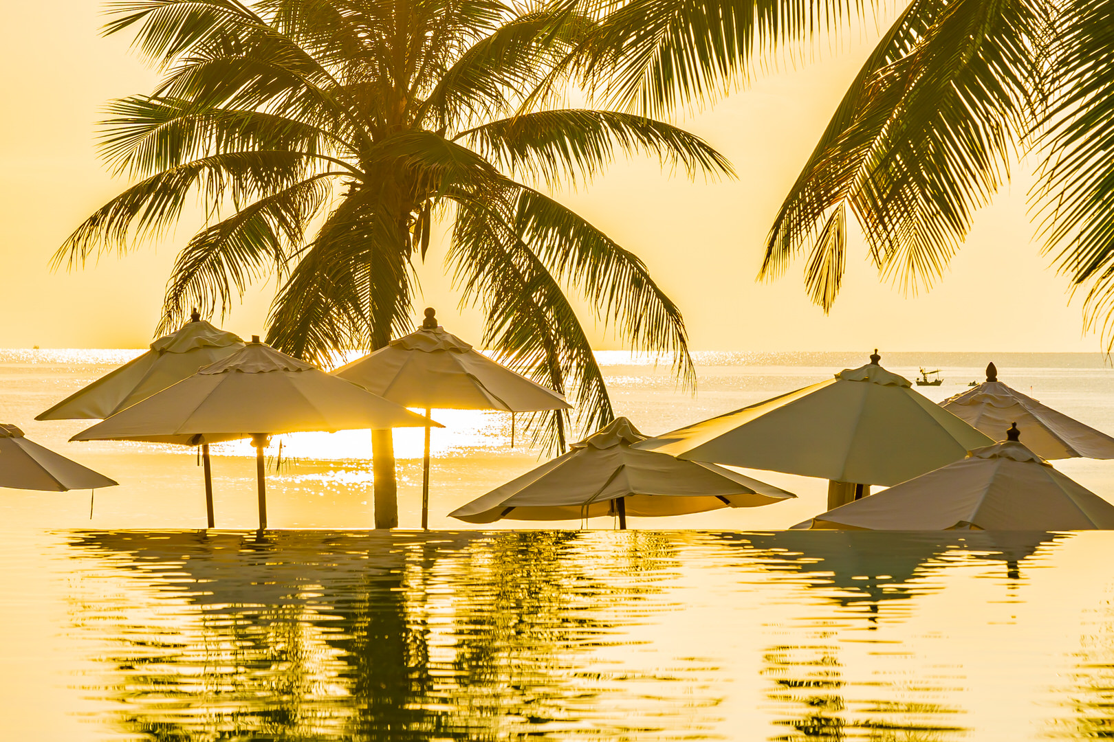 Beautiful outdoor nature landscape with sea ocean and coconut pa