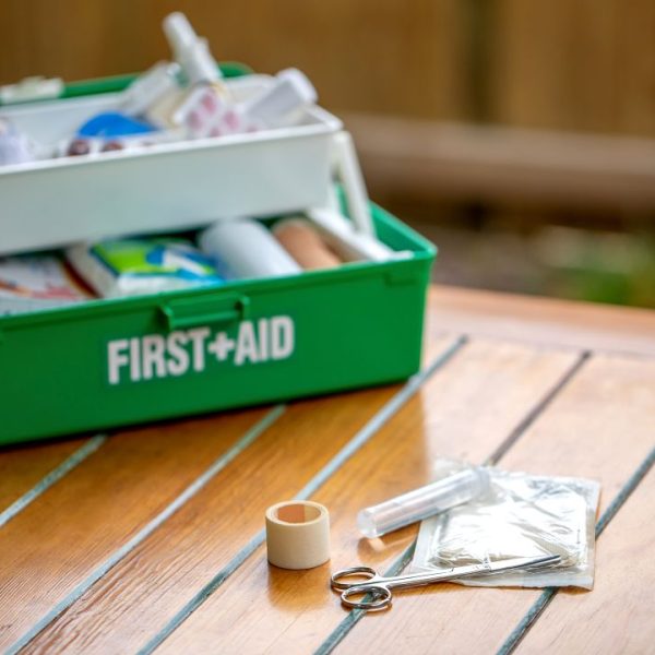 First aid kit on the table
