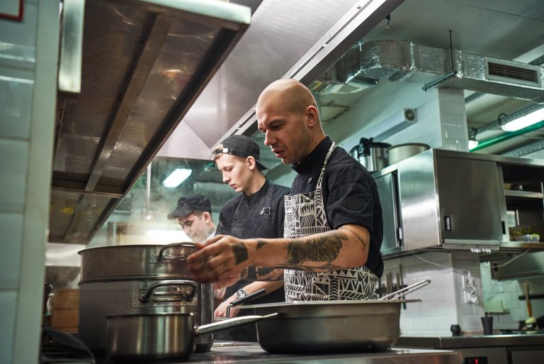 Concentrated chef in apron